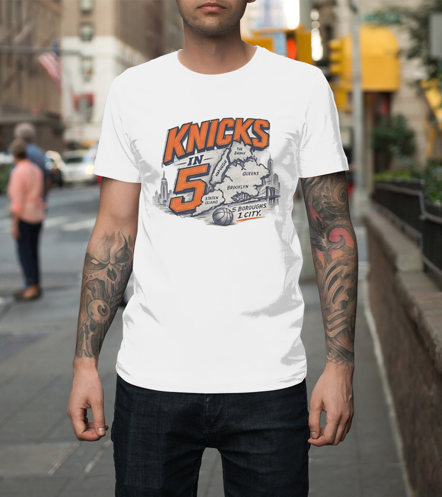 Knicks In 5 New York City 5 Boroughs Map Basketball T-Shirt