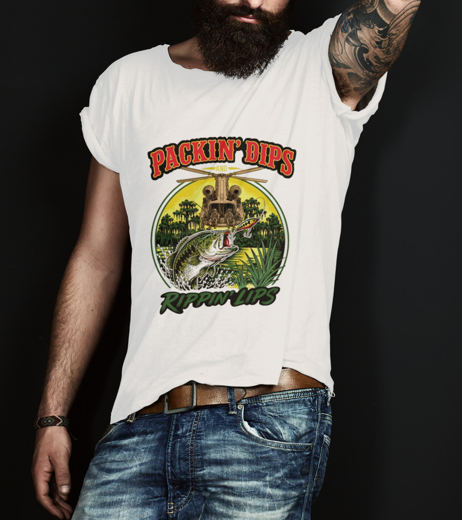Packin' Dips And Rippin' Lips Fishing Helicopter Adventure T-Shirt