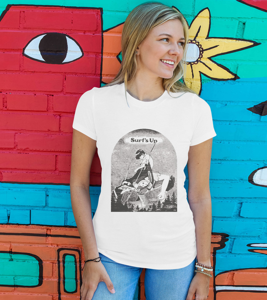 Surf's Up Anime Style Riding Adventure Black And White T-Shirt