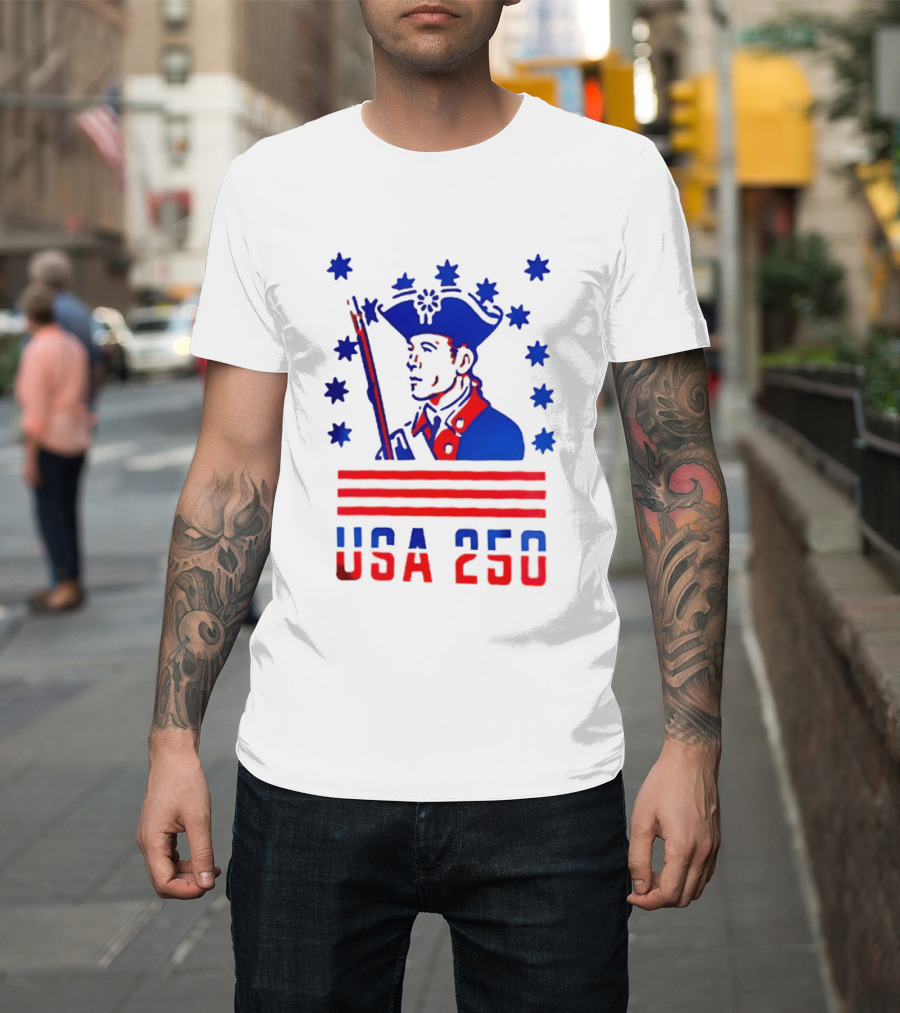 USA 250 Minuteman Stars Stripes Patriotic America 250th Anniversary T-Shirt
