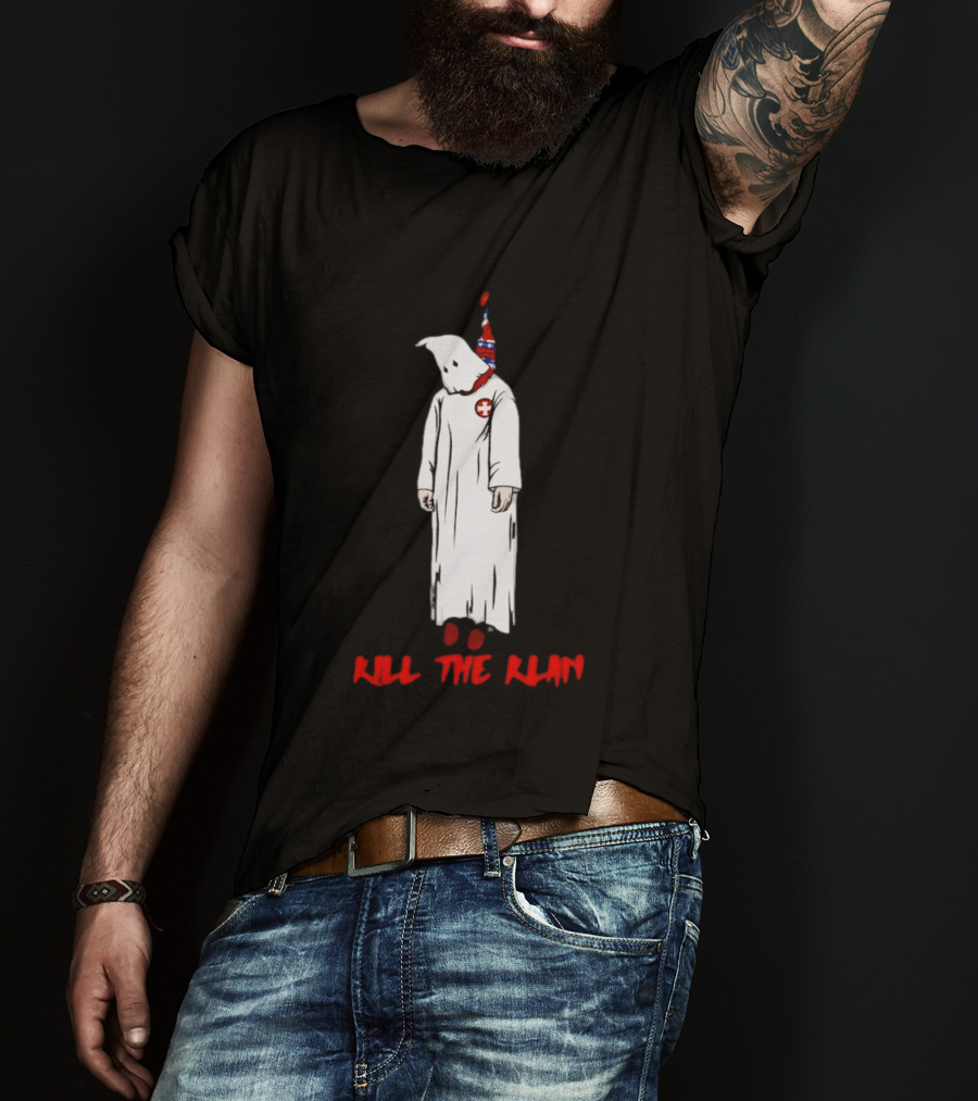 Ku Klux Klan Kill The Klan Message With Hooded Figure And Red Cross T-Shirt