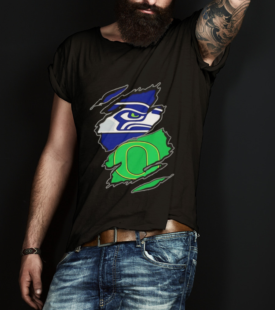 Seattle Seahawks Oregon Ducks Two Teams One Heart Scratch T-Shirt
