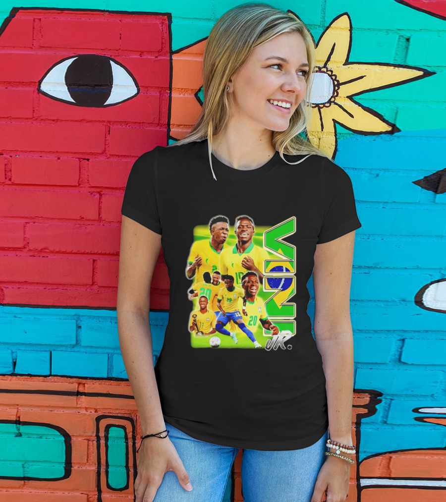 Vinicius Junior Brazil Number 10 Yellow Green Soccer Team Collage T-Shirt