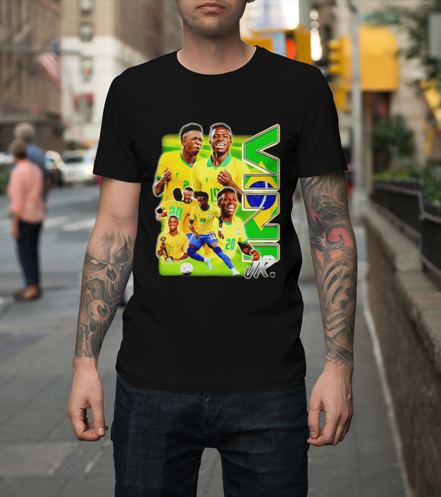 Vinicius Junior Brazil Number 10 Yellow Green Soccer Team Collage T-Shirt