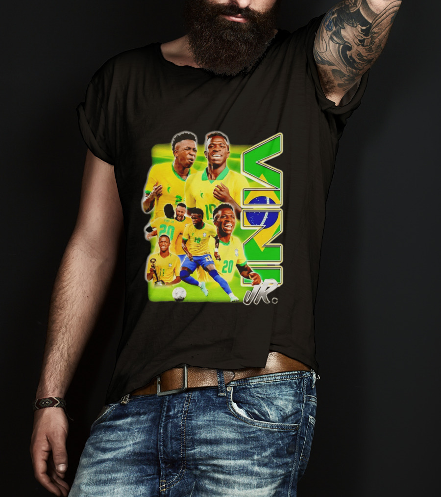 Vinicius Junior Brazil Number 10 Yellow Green Soccer Team Collage T-Shirt