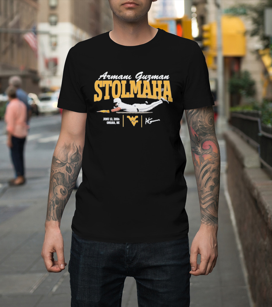 Armani Guzman Stolmaha West Virginia Mountaineers June 12 2026 Omaha NE T-Shirt