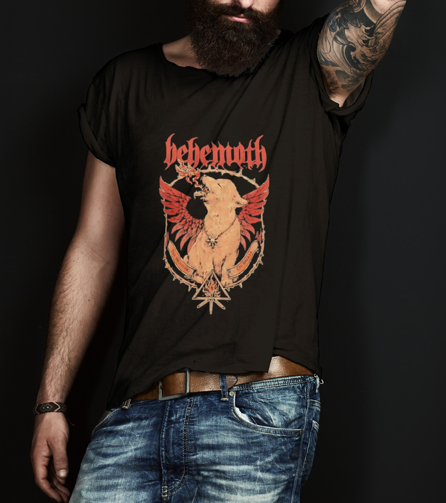 Behemoth The Wolfling Ov Siberia Fire Wings Wolf Sun Sigil Black Metal Music T-Shirt