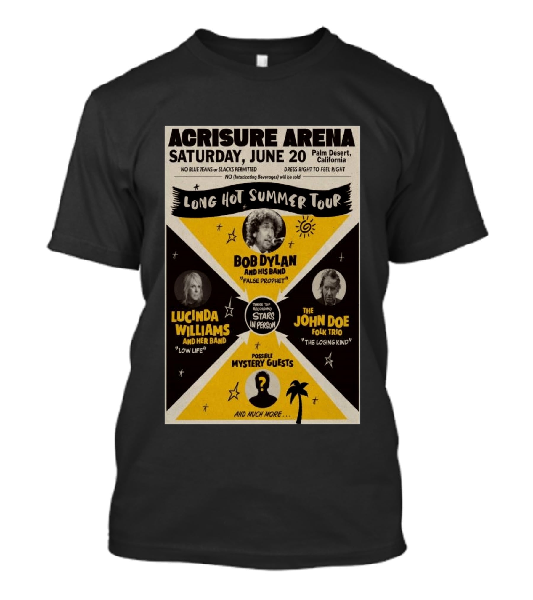 Bob Dylan Long Hot Summer Tour Acrisure Arena June 20 2026 Palm Desert Featuring Lucinda Williams John Doe T-Shirt