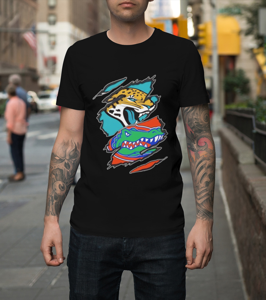 Jacksonville Jaguars Florida Gators Two Teams One Heart Scratch T-Shirt