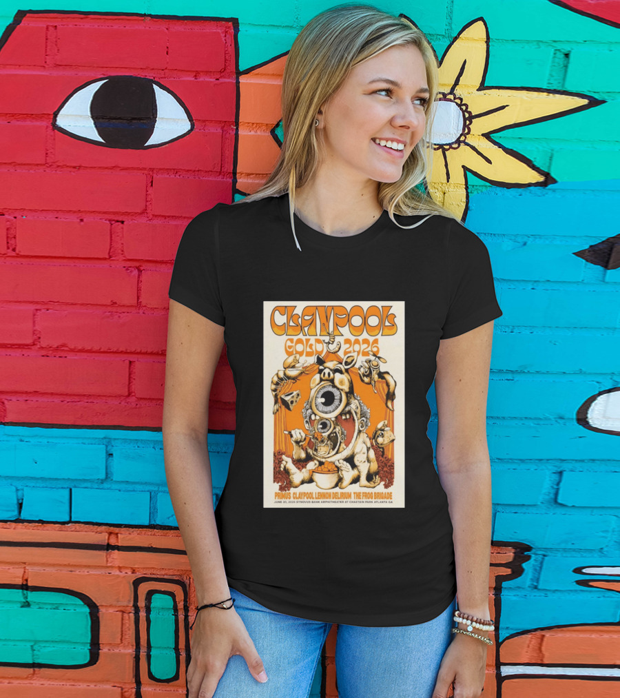 Claypool Gold 2026 Primus Lennon Delirium The Frog Brigade Atlanta June 20 Synovus Bank Amphitheater T-Shirt