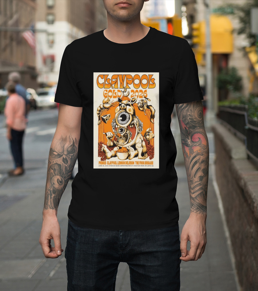 Claypool Gold 2026 Primus Lennon Delirium The Frog Brigade Atlanta June 20 Synovus Bank Amphitheater T-Shirt