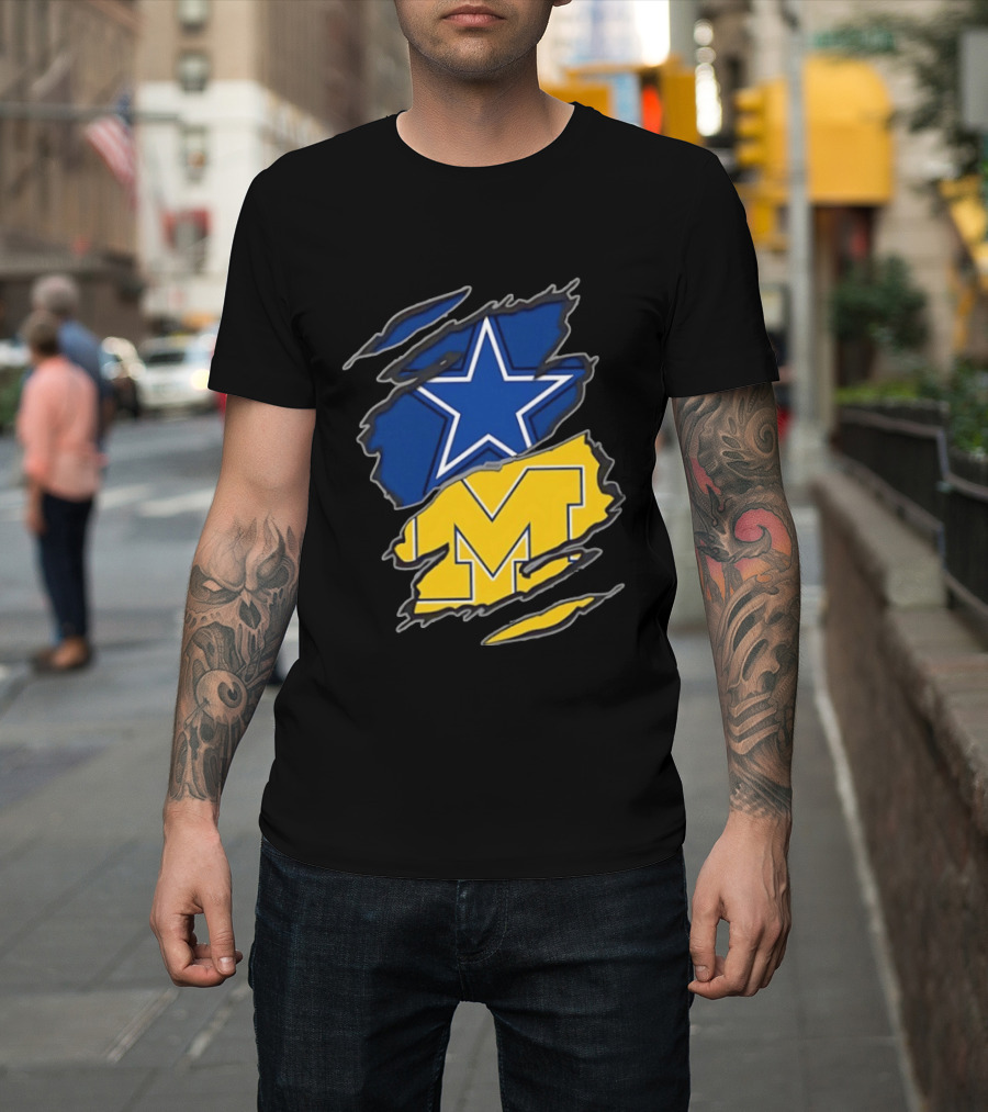 Dallas Cowboys Michigan Wolverines Two Teams One Heart T-Shirt