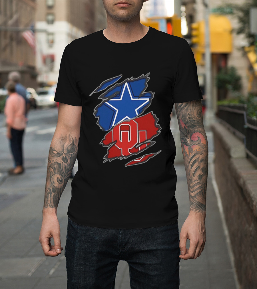 Dallas Cowboys Oklahoma Sooners Two Teams One Heart Scratch T-Shirt