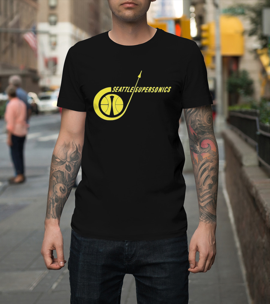Seattle SuperSonics Basketball Space Needle Icon Yellow T-Shirt