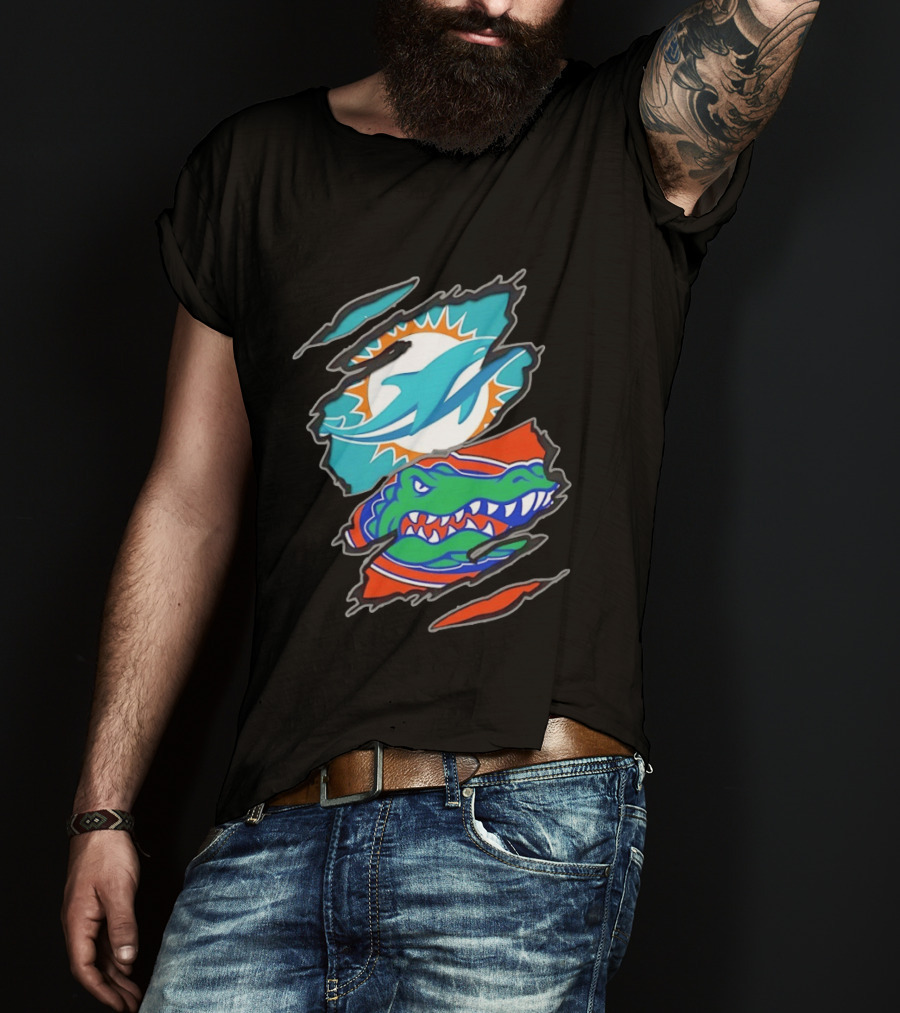 Miami Dolphins Florida Gators Two Teams One Heart Scratch T-Shirt