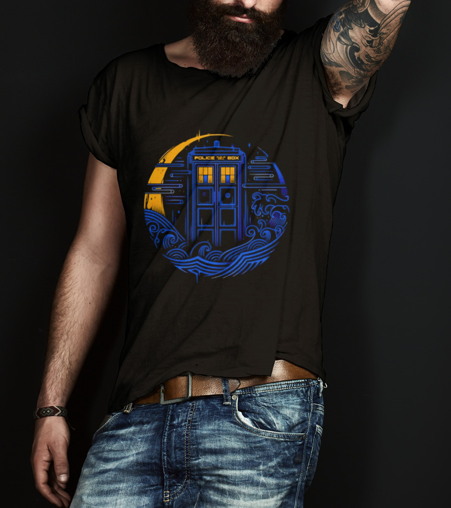 Doctor Who TARDIS Police Box Japanese Wave Sci Fi T-Shirt
