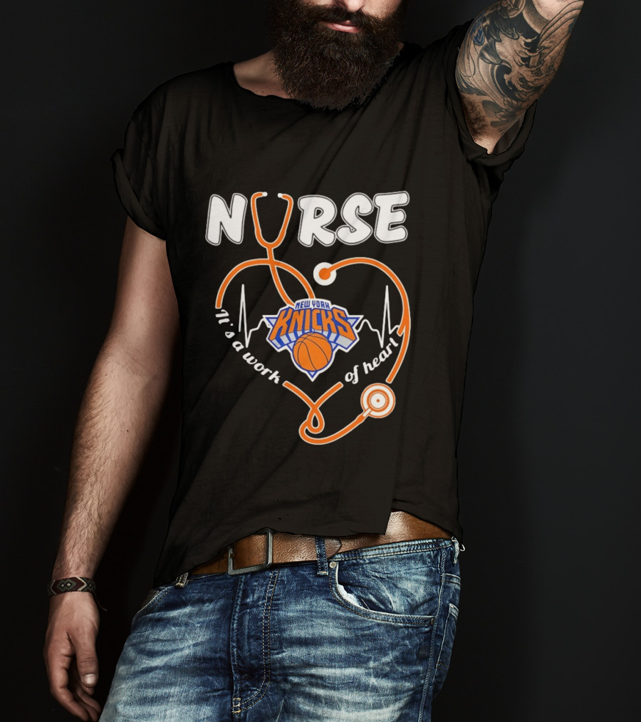 New York Knicks Nurse Stethoscope Heartbeat It's A Work Of Heart T-Shirt