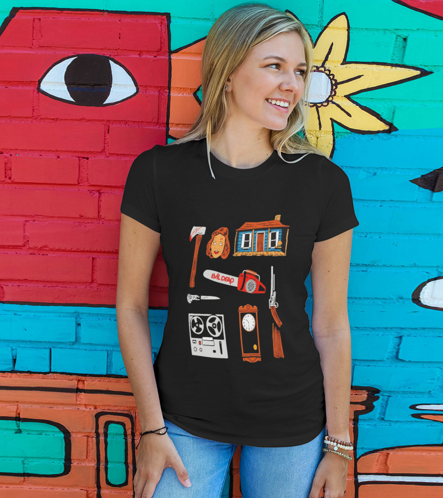 Evil Dead Horror Collage Chainsaw Cabin Axe Ash Williams T-Shirt