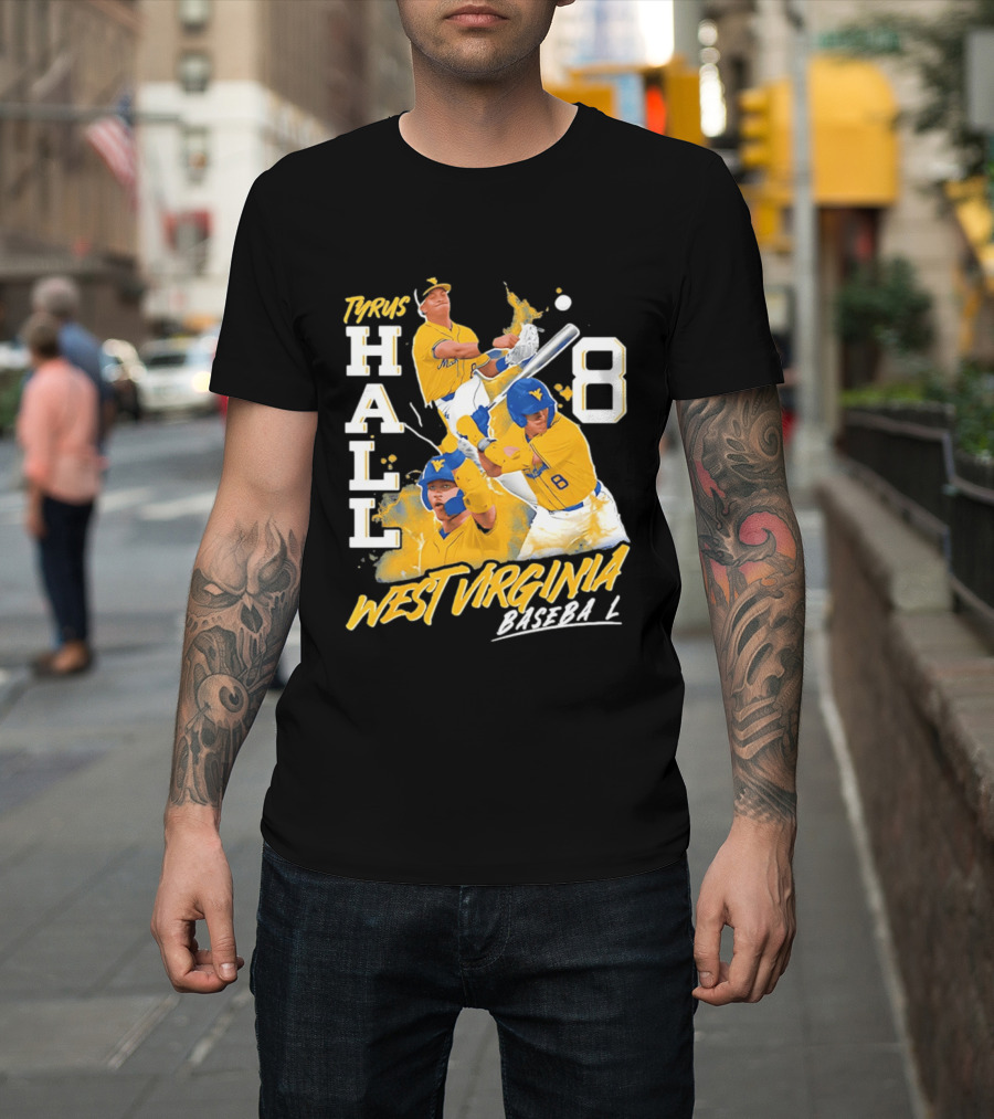 Tyrus Hall 8 West Virginia Baseball Mountaineers T-Shirt