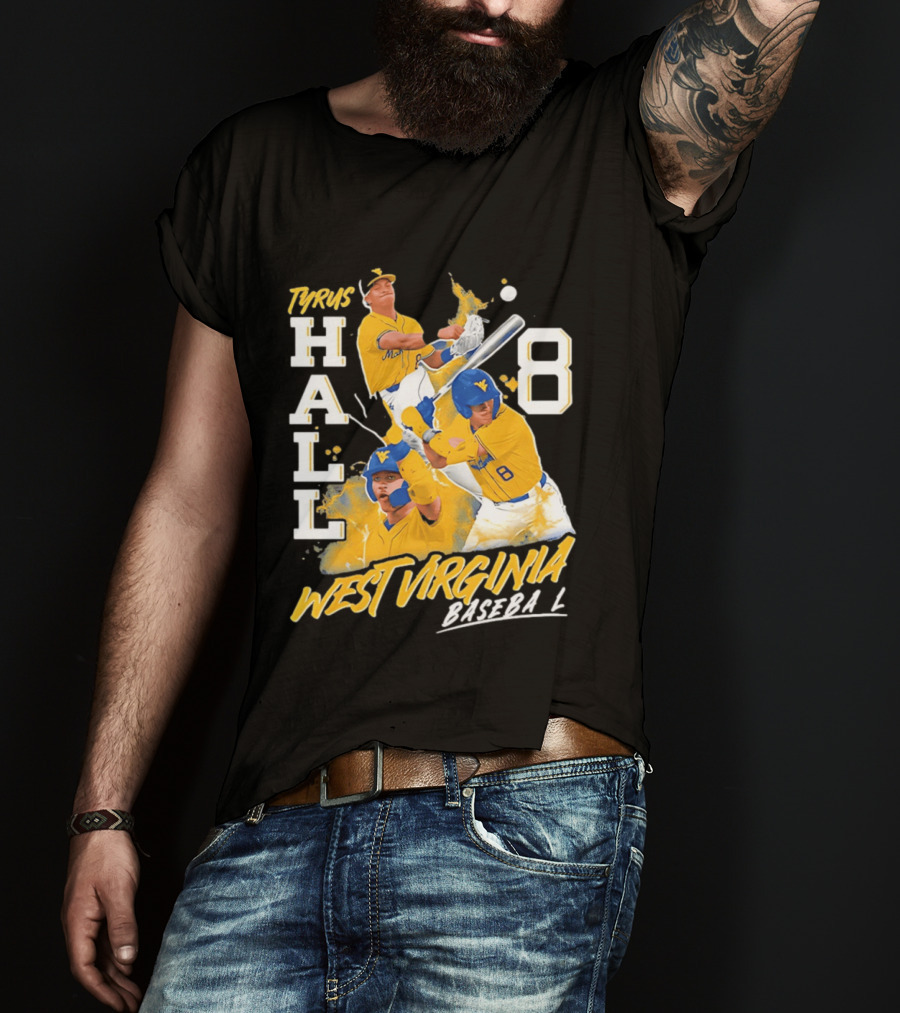 Tyrus Hall 8 West Virginia Baseball Mountaineers T-Shirt