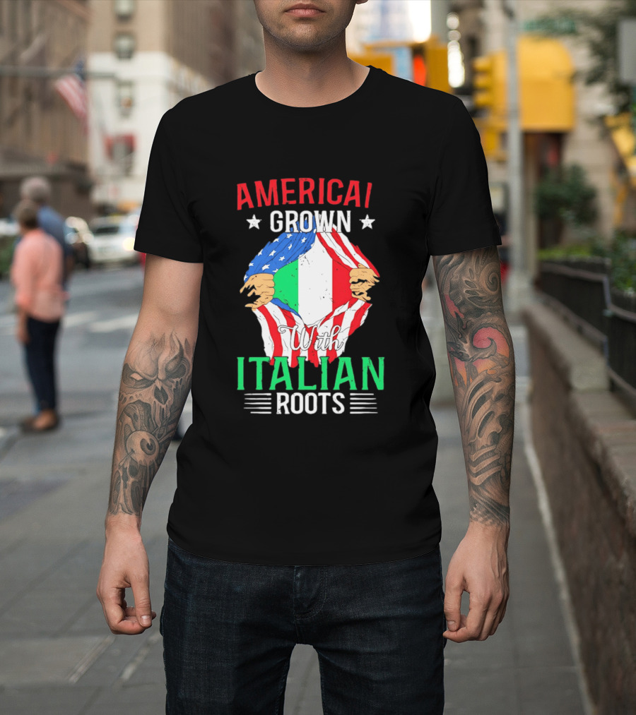 American Grown Italian Roots Flag Inside Patriotic Heritage T-Shirt