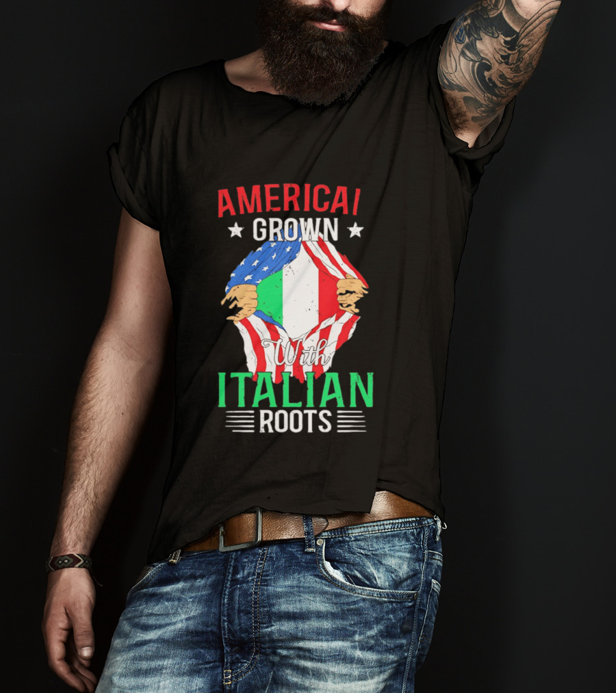 American Grown Italian Roots Flag Inside Patriotic Heritage T-Shirt