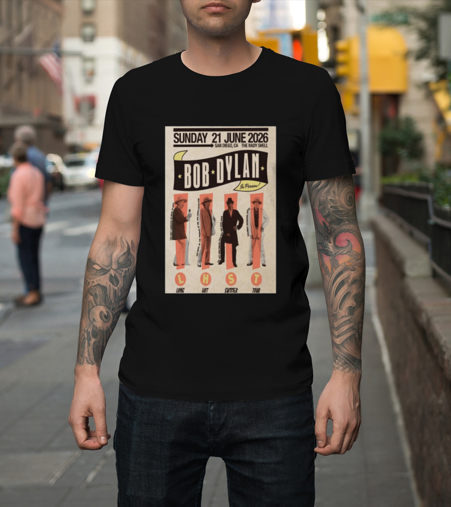 Bob Dylan In Person San Diego The Rady Shell 21 June 2026 Long Hot Summer Tour T-Shirt