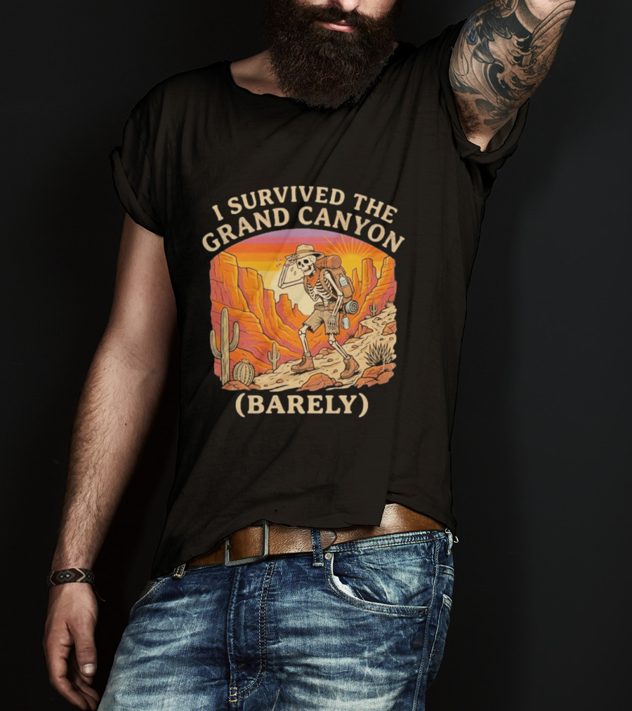 I Survived The Grand Canyon Barely Skeleton Backpack Sunset Cactus T-Shirt