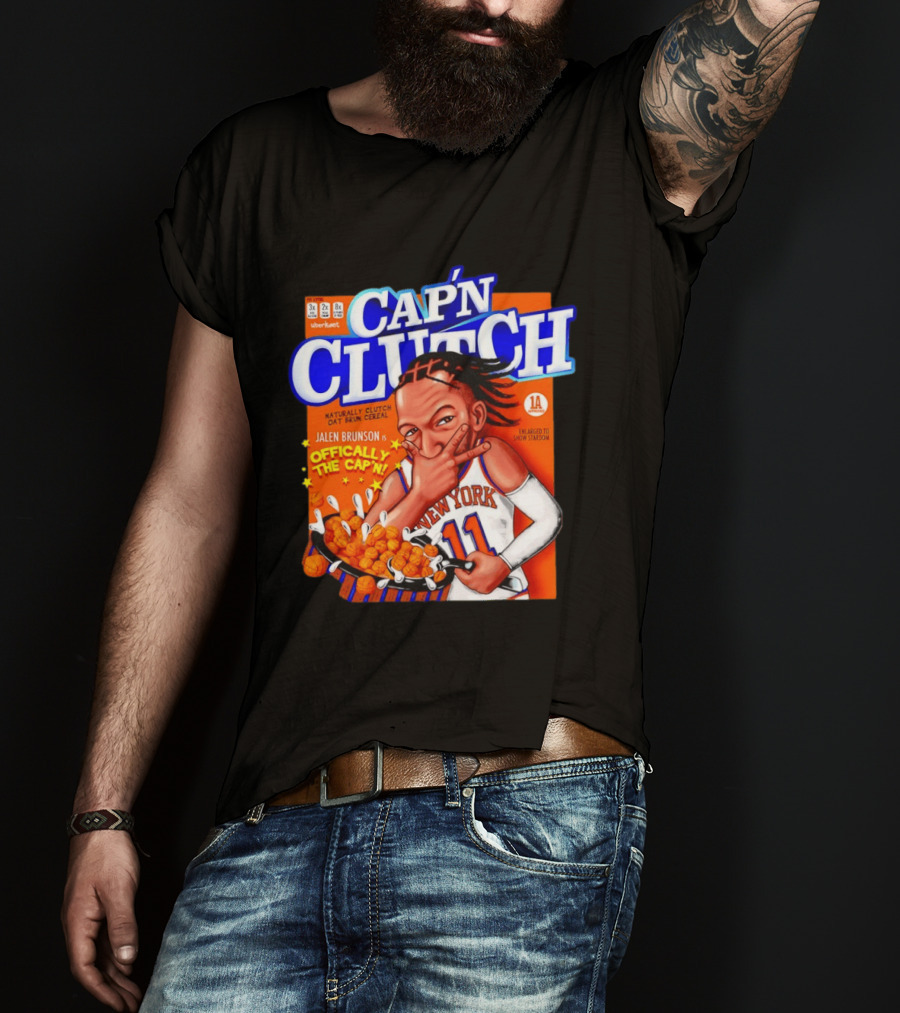Cap'n Clutch Jalen Brunson New York Offically The Cap'n Cereal Box Comic T-Shirt