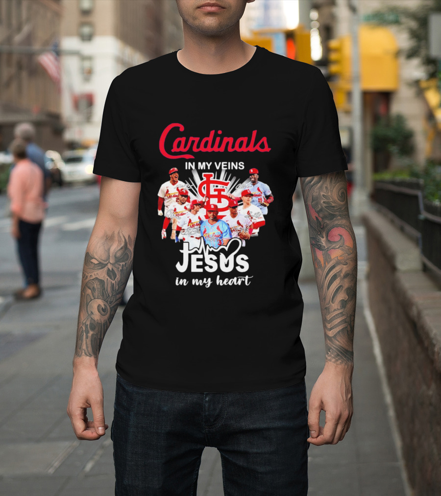 St Louis Cardinals In My Veins Jesus In My Heart Baseball Team Players T-Shirt