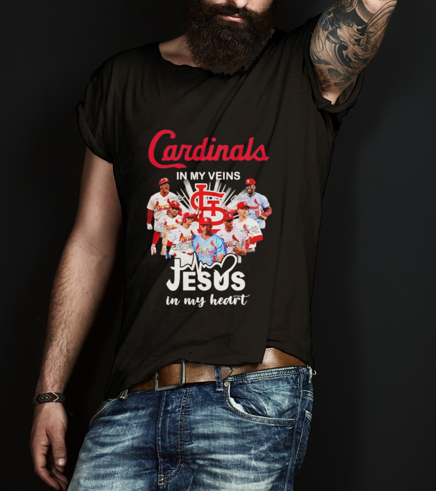 St Louis Cardinals In My Veins Jesus In My Heart Baseball Team Players T-Shirt