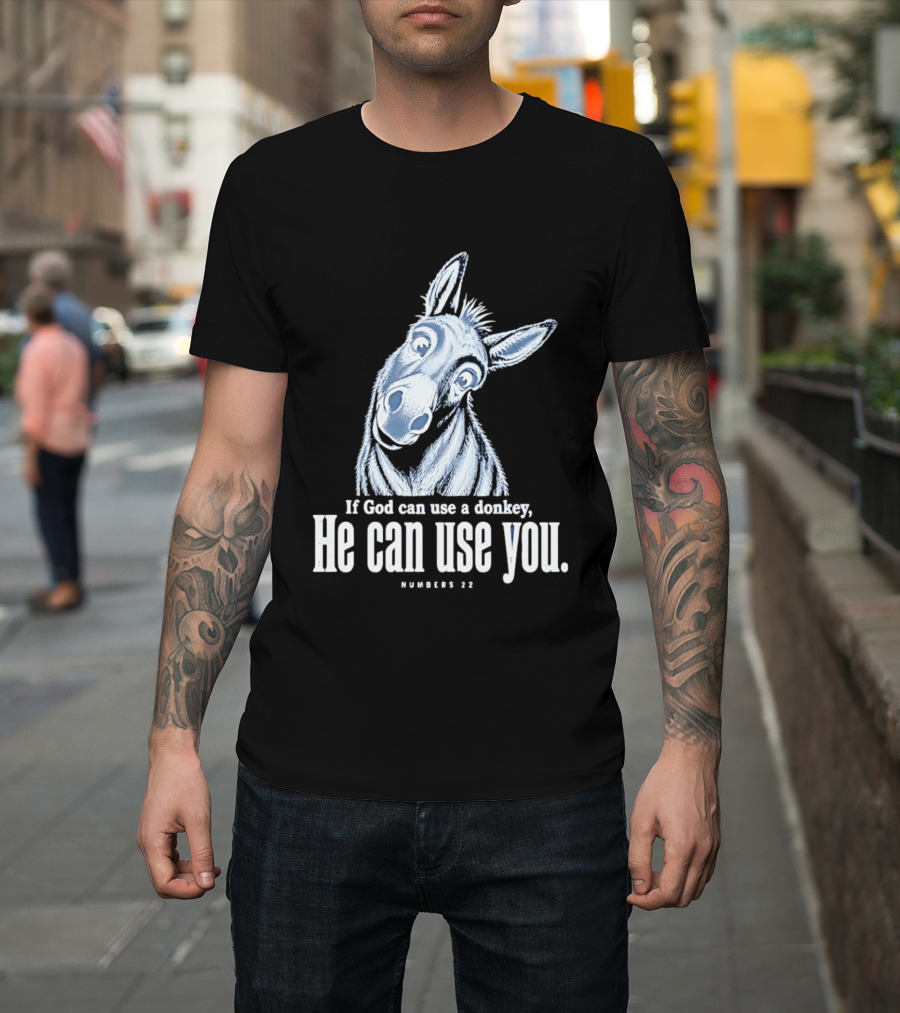 If God Can Use A Donkey He Can Use You Cartoon Donkey Numbers 22 T-Shirt