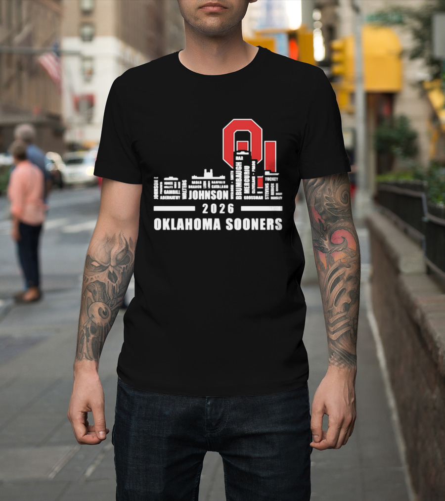 Oklahoma Sooners 2026 Johnson City Skyline Player Name T-Shirt