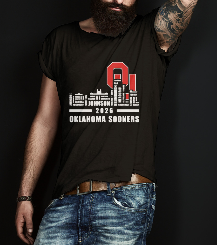 Oklahoma Sooners 2026 Johnson City Skyline Player Name T-Shirt
