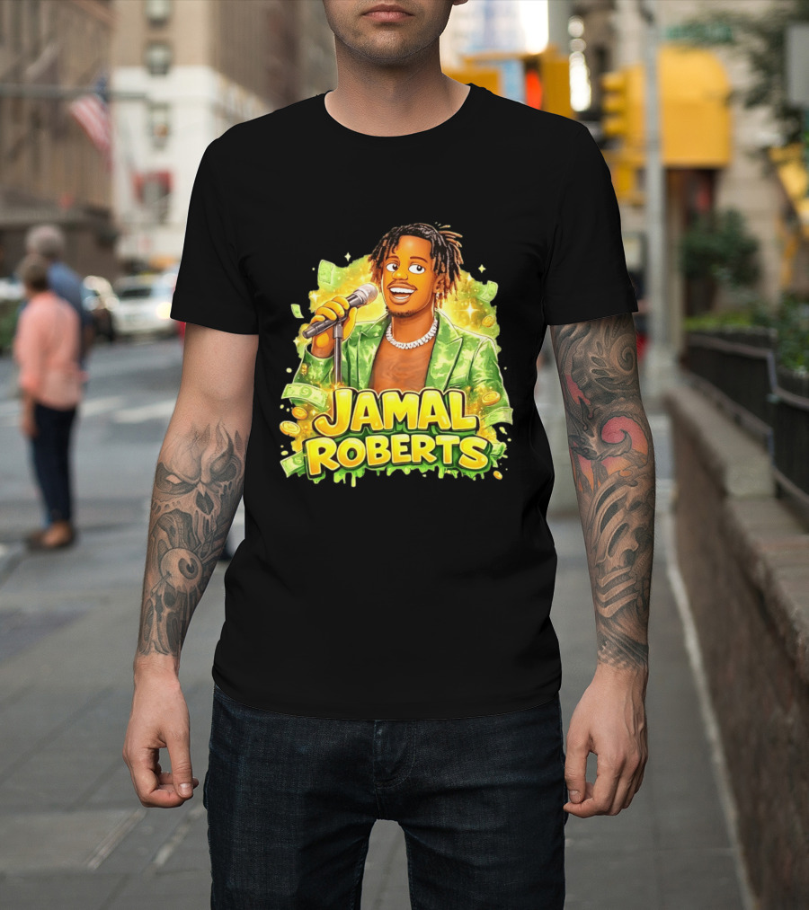 Jamal Roberts 2025 American Idol Winner Illustrated Mic Holding Dollar Sign T-Shirt