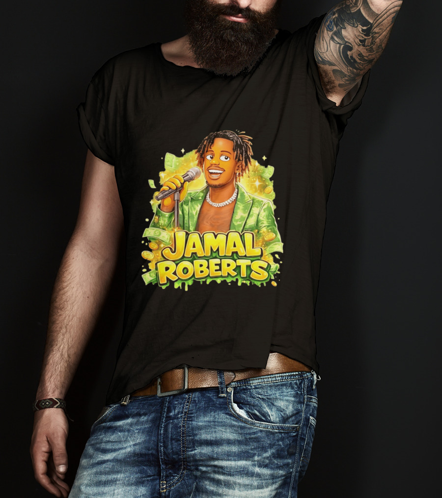 Jamal Roberts 2025 American Idol Winner Illustrated Mic Holding Dollar Sign T-Shirt