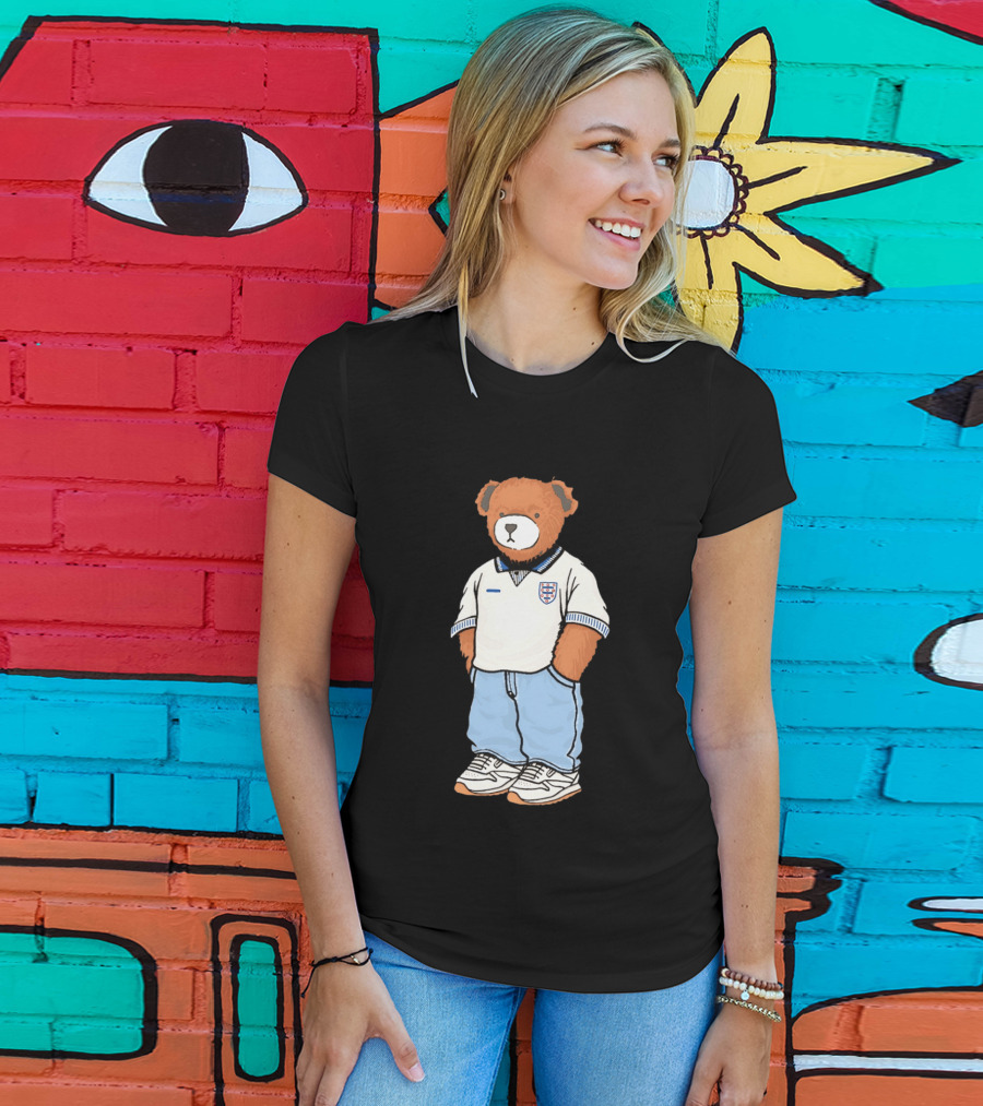 Three Lions England '90 Pickles Teddy Bear Retro Soccer Fan T-Shirt