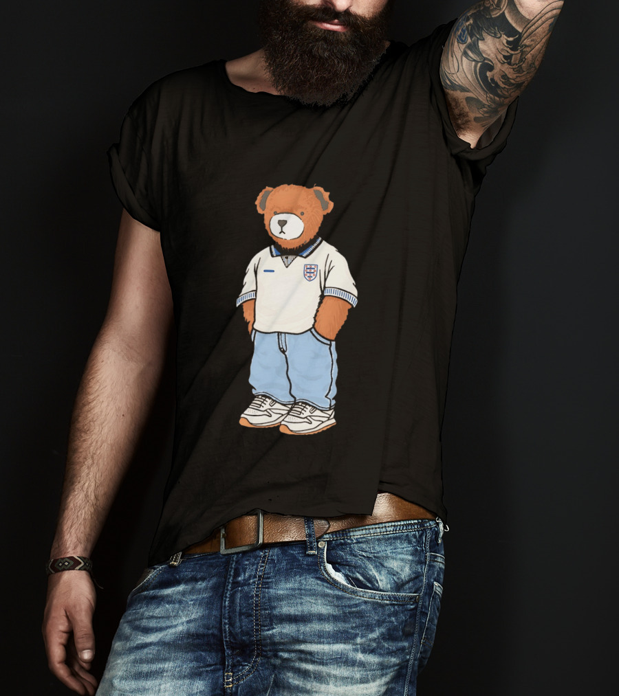Three Lions England '90 Pickles Teddy Bear Retro Soccer Fan T-Shirt