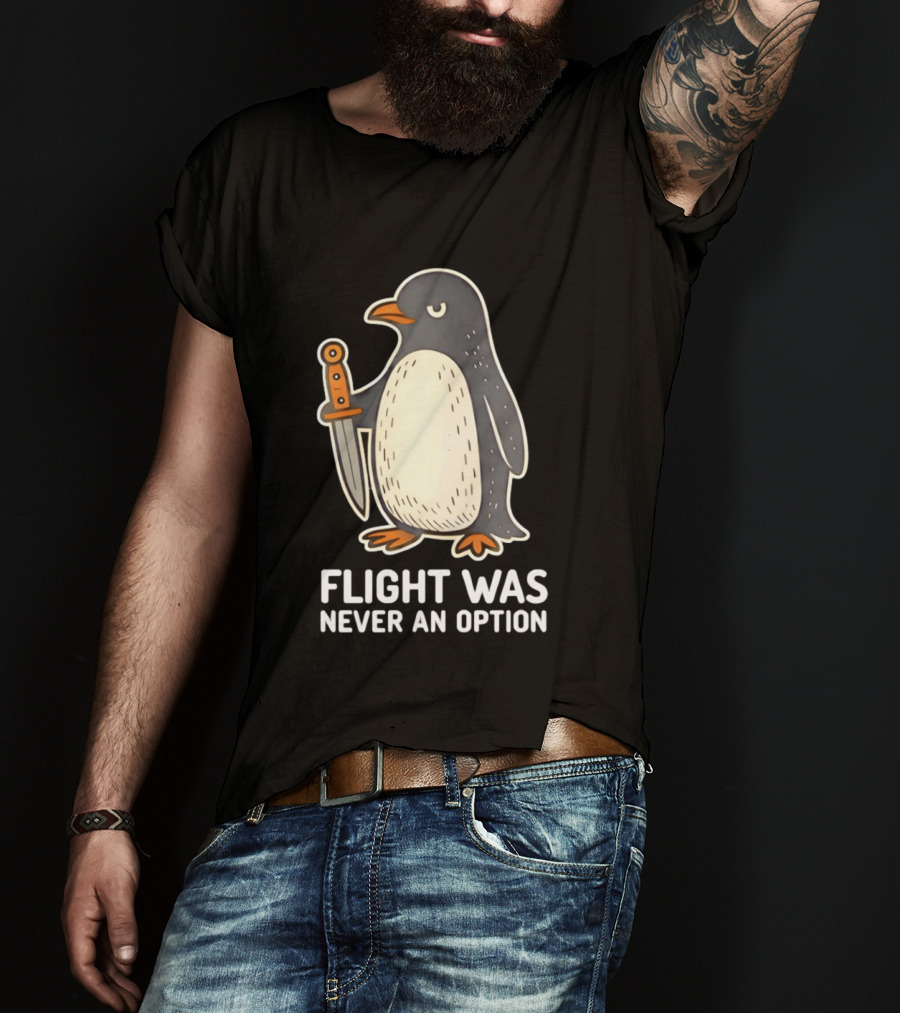 Flight Was Never An Option Cartoon Penguin With Sword T-Shirt