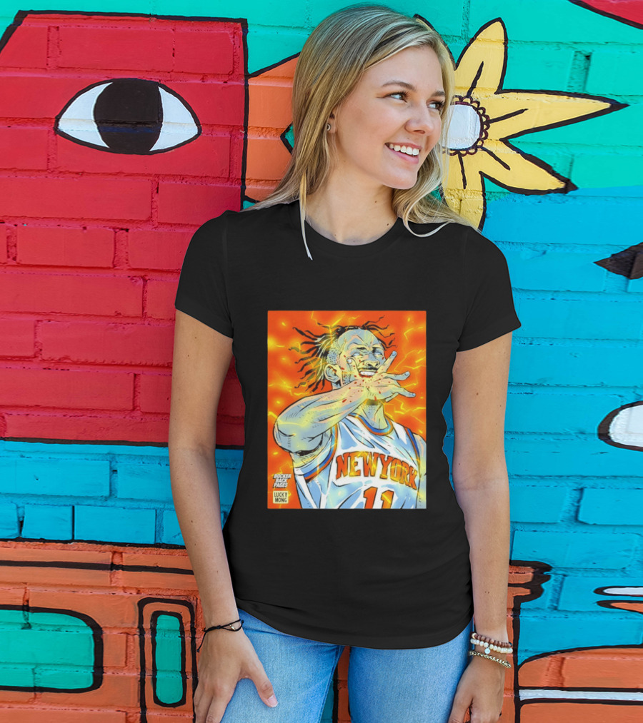 New York Knicks Jalen Brunson Comic Bite By Bocker Back Pages Lucky Mong T-Shirt