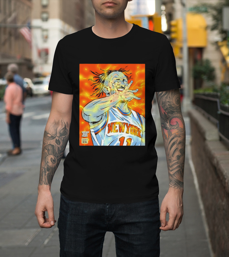 New York Knicks Jalen Brunson Comic Bite By Bocker Back Pages Lucky Mong T-Shirt