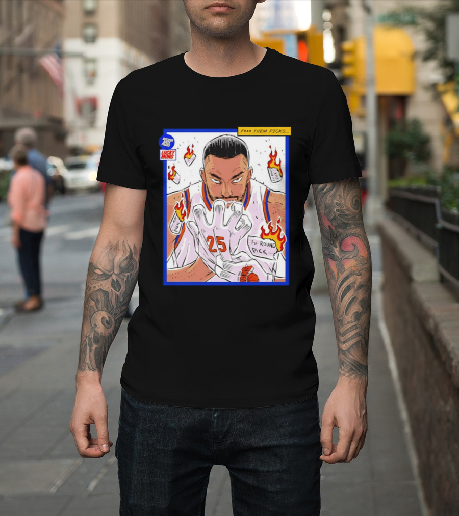 Lucky Mong Knicks Mikal Bridges Comic 25 Flames 1st Round Picks T-Shirt