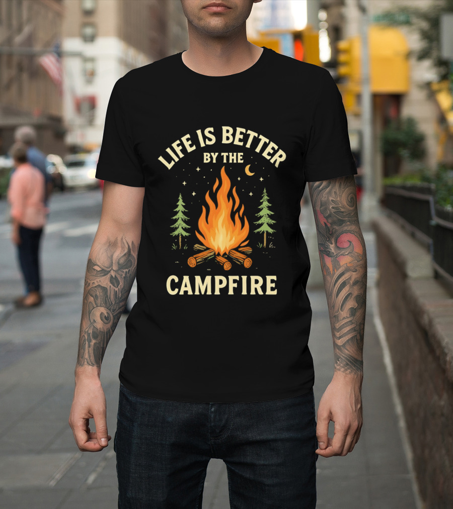 Life Is Better By The Campfire With Trees And Moon T-Shirt