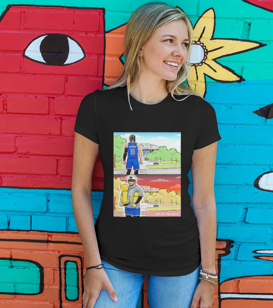 Maki Brunson NY Knicks Jalen Brunson NBA Champs June 13th Morning Night Trophy Comic T-Shirt