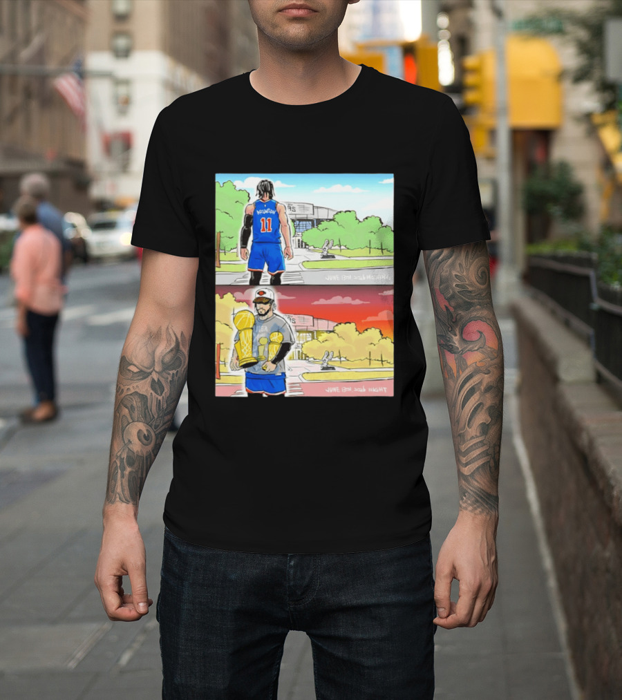 Maki Brunson NY Knicks Jalen Brunson NBA Champs June 13th Morning Night Trophy Comic T-Shirt