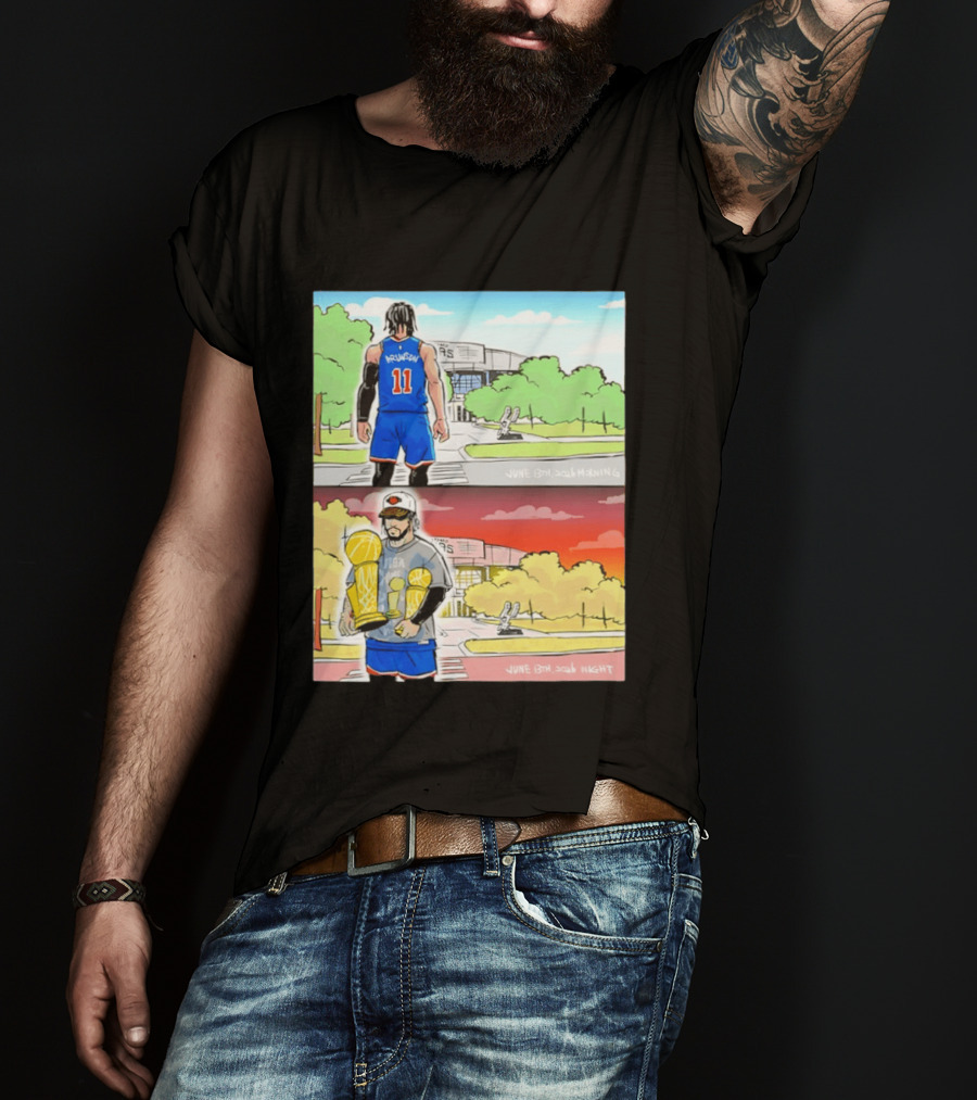 Maki Brunson NY Knicks Jalen Brunson NBA Champs June 13th Morning Night Trophy Comic T-Shirt