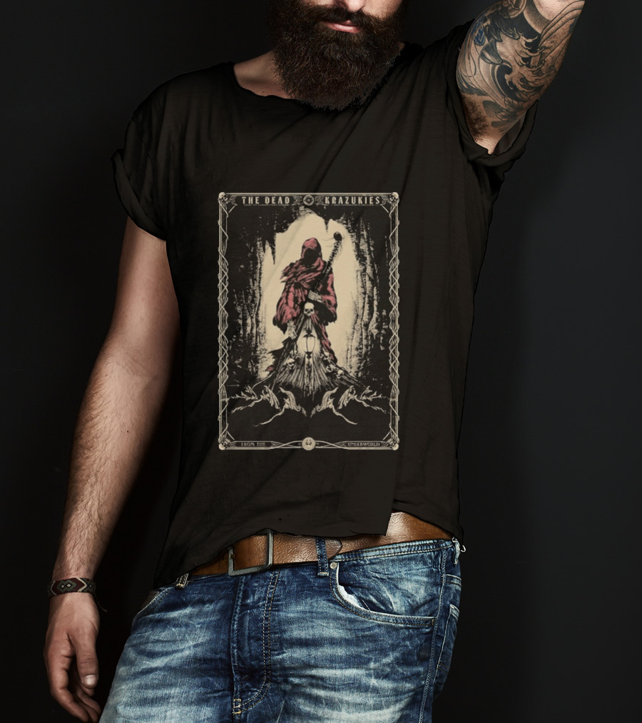 The Dead Krazukies From The Underworld Hooded Figure With Staff And Skulls T-Shirt