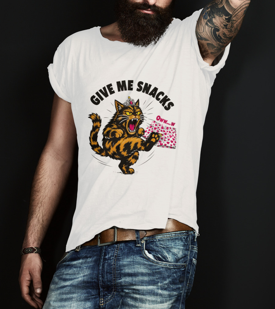 Cat Crown Give Me Snacks Owww W Wild Feline Fun T-Shirt