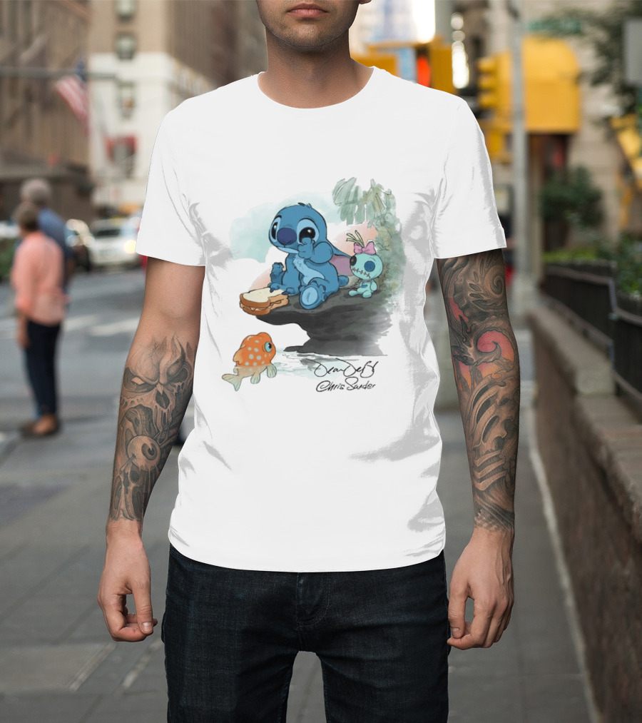 Lilo & Stitch Ohana Alii Stitch And Scrump With Fish And Sandwich T-Shirt