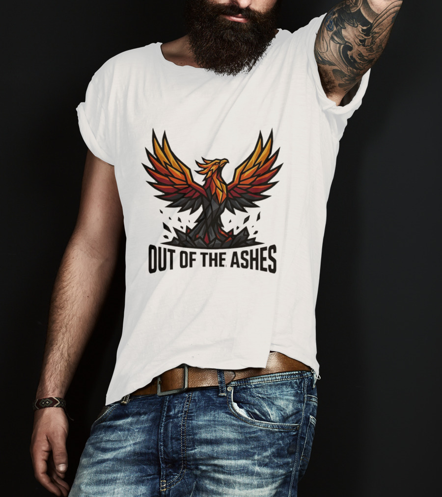 Phoenix Rising Out Of The Ashes Geometric Mythical Bird Fiery Wings T-Shirt
